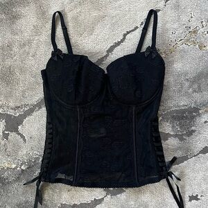 H&M black floral lace mesh underwire bustier bra corset top 🖤